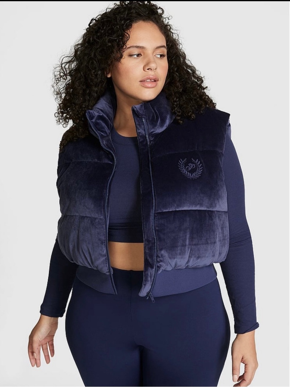PINK Rib Velour Crop Puffer Vest